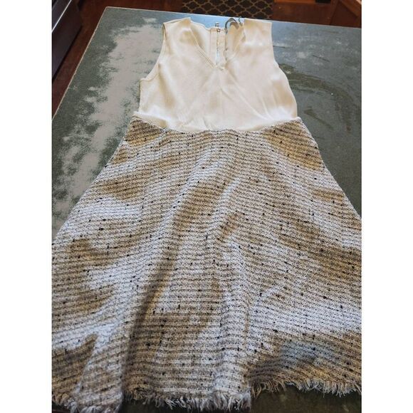 Ted Baker London Adalad A-Line  Sleeveless Tweed Skirt Frayed Hem V-Neck dress - Picture 3 of 7